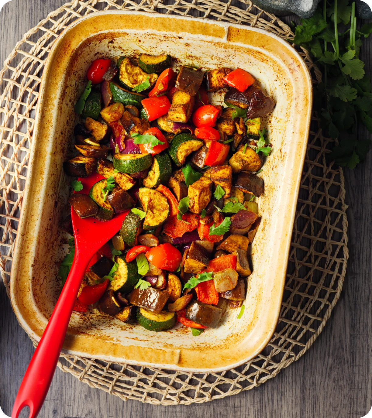 Baked zucchini, peppers, and eggplant mix
